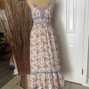 Sincerely Jules Floral Cottagecore Maxi Dress Smocked Boho Midi Cotton M Romance